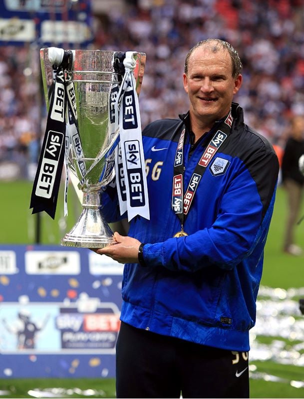 Simon Grayson with the Play-Off Final trophy